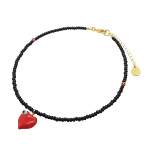 Evil Eye Bubble Heart Charm Glass Bead Choker