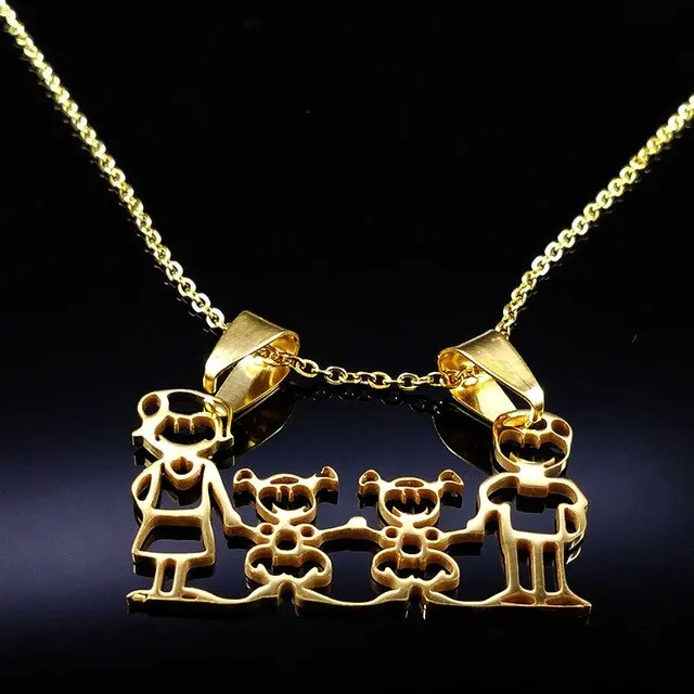 Family Necklaces Boy Kids Women Gold Color Chain