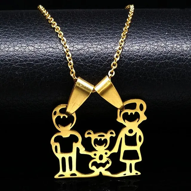 Family Necklaces Boy Kids Women Gold Color Chain