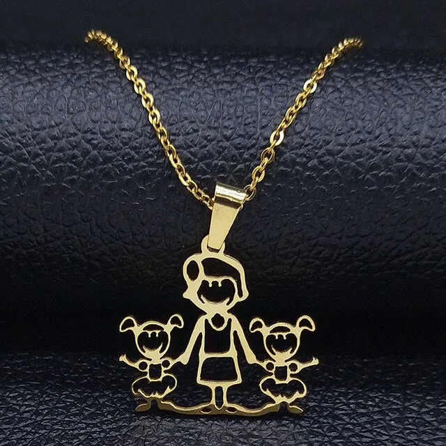 Family Necklaces Boy Kids Women Gold Color Chain