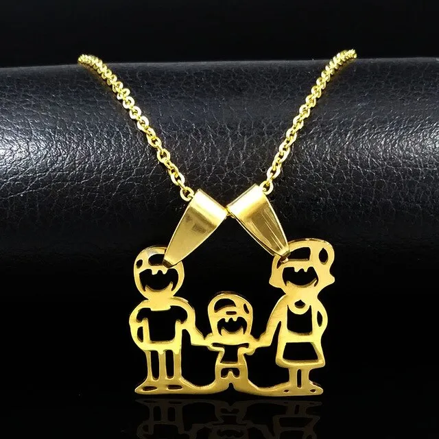 Family Necklaces Boy Kids Women Gold Color Chain