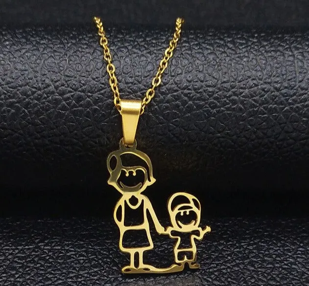 Family Necklaces Boy Kids Women Gold Color Chain