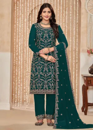 Festive Style Green Zari Embroidered Salwar Suit