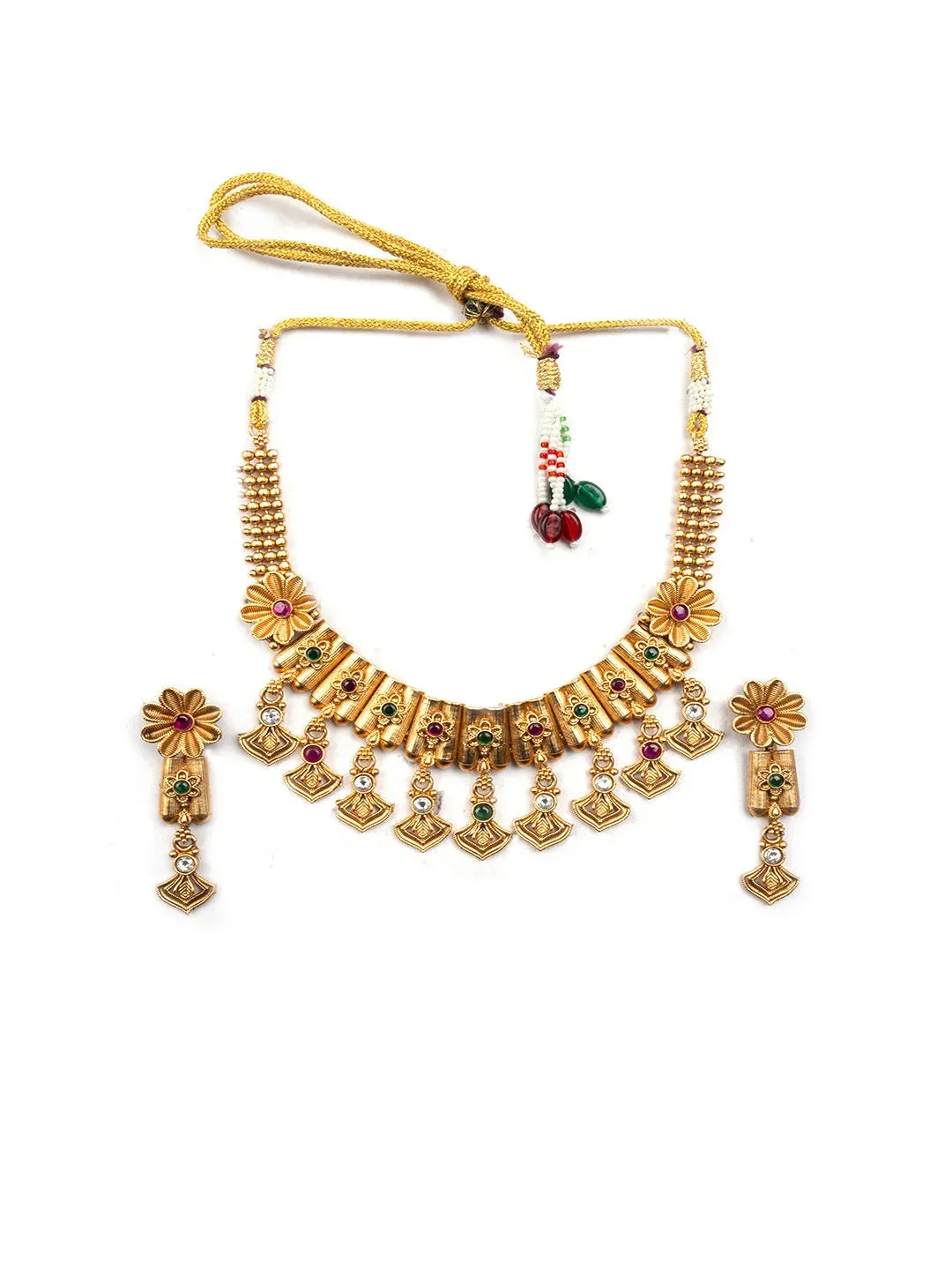 Gold Plated Diamond Rajwadi Necklace Set