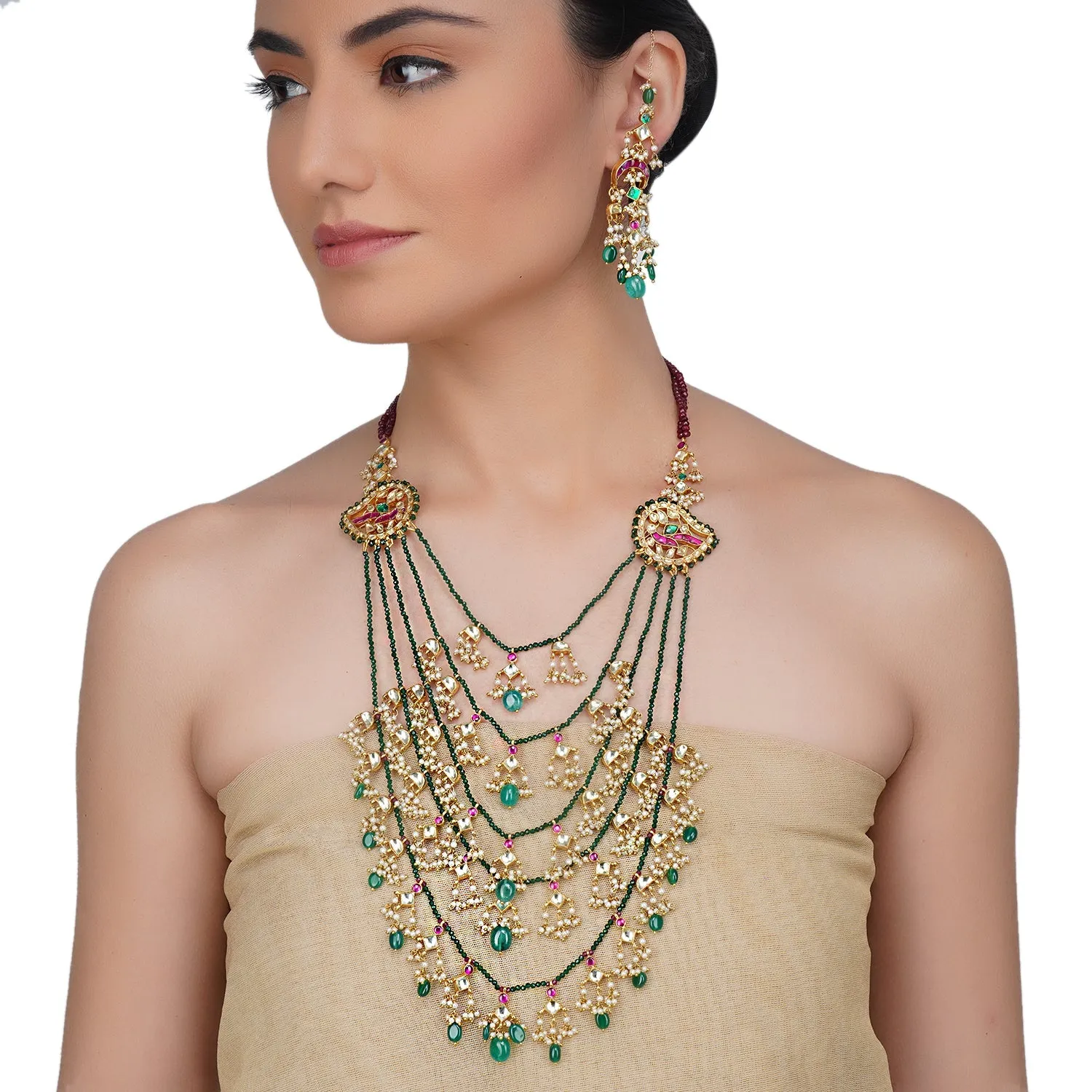 Gold Plated Sankrant Panch Lada Kundan Necklace Set