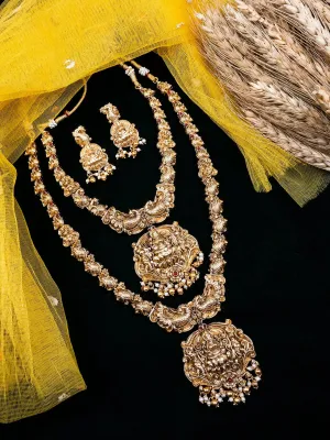 Gold Plated Temple Golden Beads Combo Jewelry Set