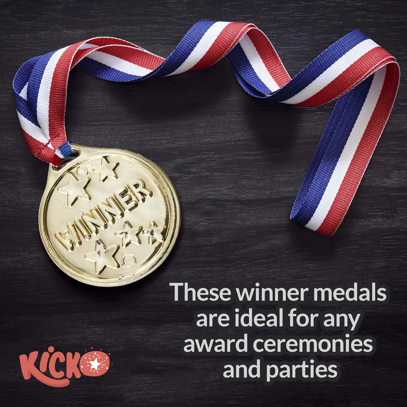 Kicko Fake Gold Medals - 36 Pack - for Kids, Party Favors, Stocking Stuffers, Classroom