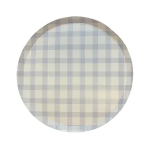 Light Blue Plaid Large Party Plates x 12