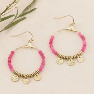 Lilas de Seine Beaded Hoop Earrings with Medallions