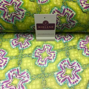 Lime Green Geometric printed Crepe chiffon Dress Fabric 150 cm Wide MK1190-2