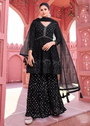 Majestic Black Embroidered Eid Style Palazzo Suit