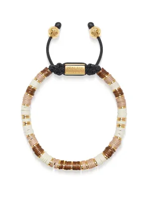 Men's Beaded Bracelet with Brown, Beige and Gold Disc Beads