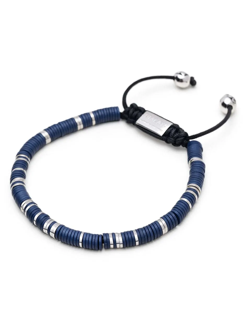 Men's Beaded Bracelet with Dark Blue and Silver Disc Beads