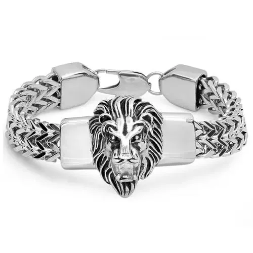 Men's Stainless Steel Lion Head Box Chain Bracelet