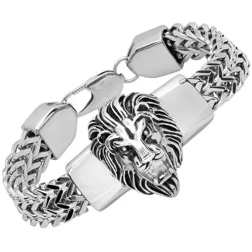 Men's Stainless Steel Lion Head Box Chain Bracelet