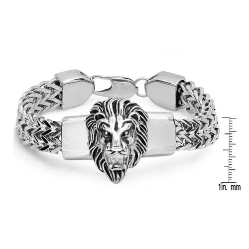 Men's Stainless Steel Lion Head Box Chain Bracelet