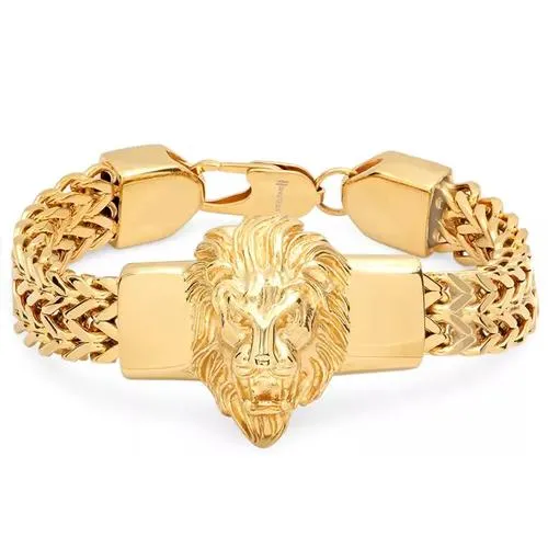 Men's Stainless Steel Lion Head Box Chain Bracelet