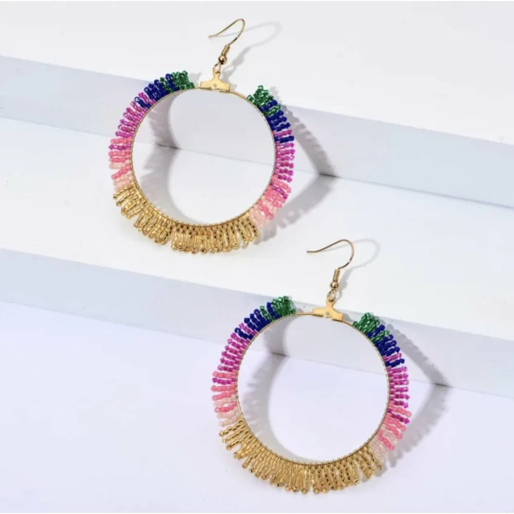 Miata Boho Round Beaded Drop Earring