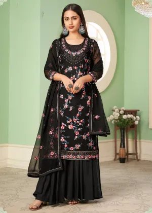 Multi Thread Delicate Black Georgette Palazzo Salwar Suit