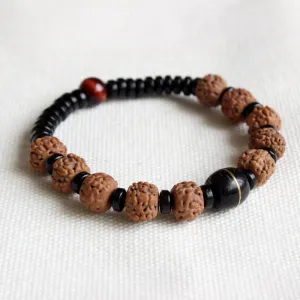 Natural Coconut Shell Rudraksha Tiger Eye Bracelet