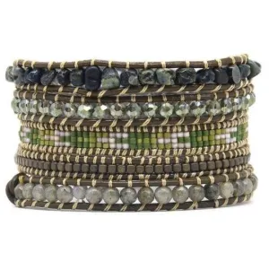 Natural Green Agate & Labradorite Wrap Bracelet by Free Spirit