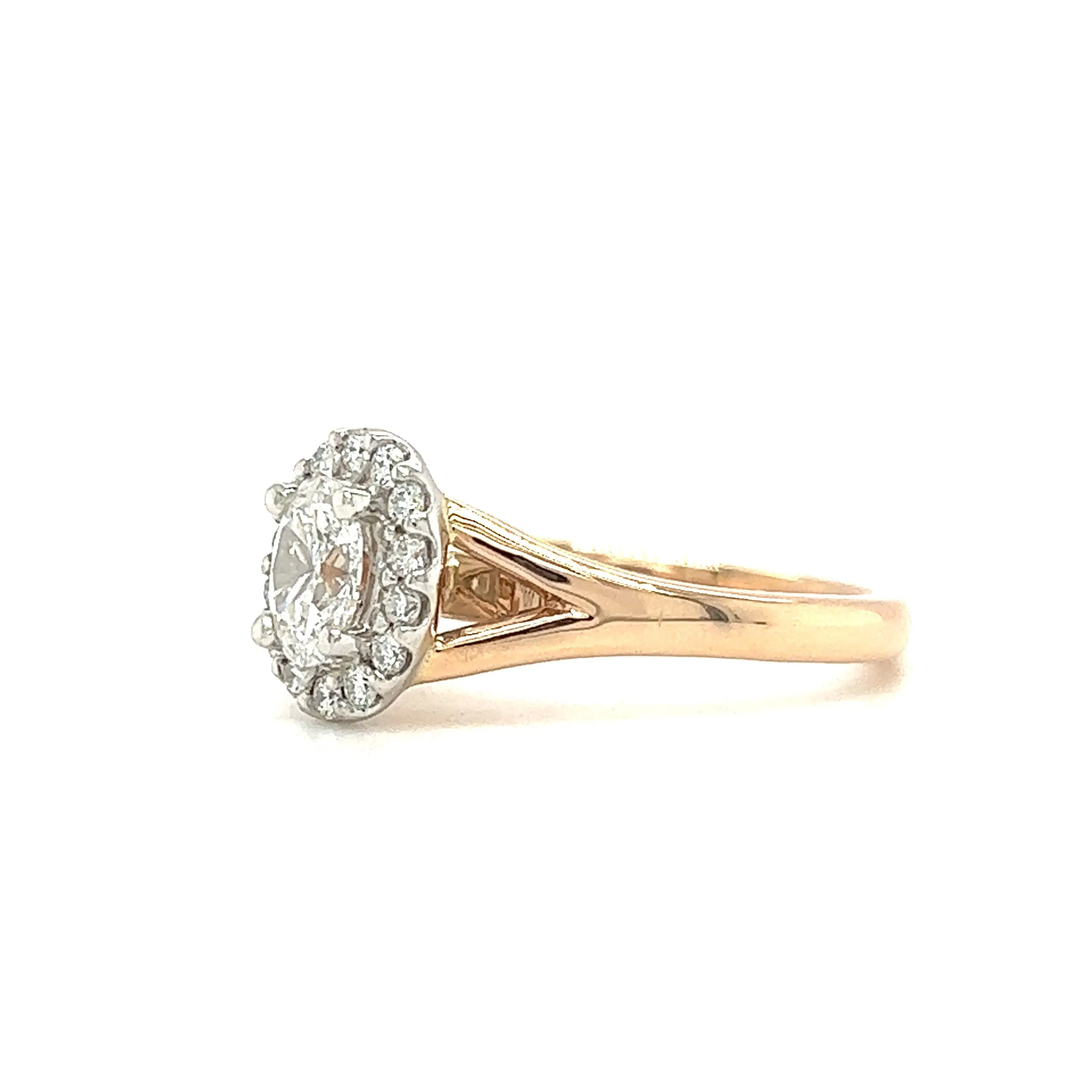 Oval Diamond Ring with Diamond Halo in 14K Rose Gold