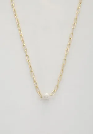 Pearl Bead Oval Link Necklace