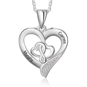 Personalized 925 Sterling Silver Customizable Heart-Shaped Pendant Necklace – 2 Names Engraving Options