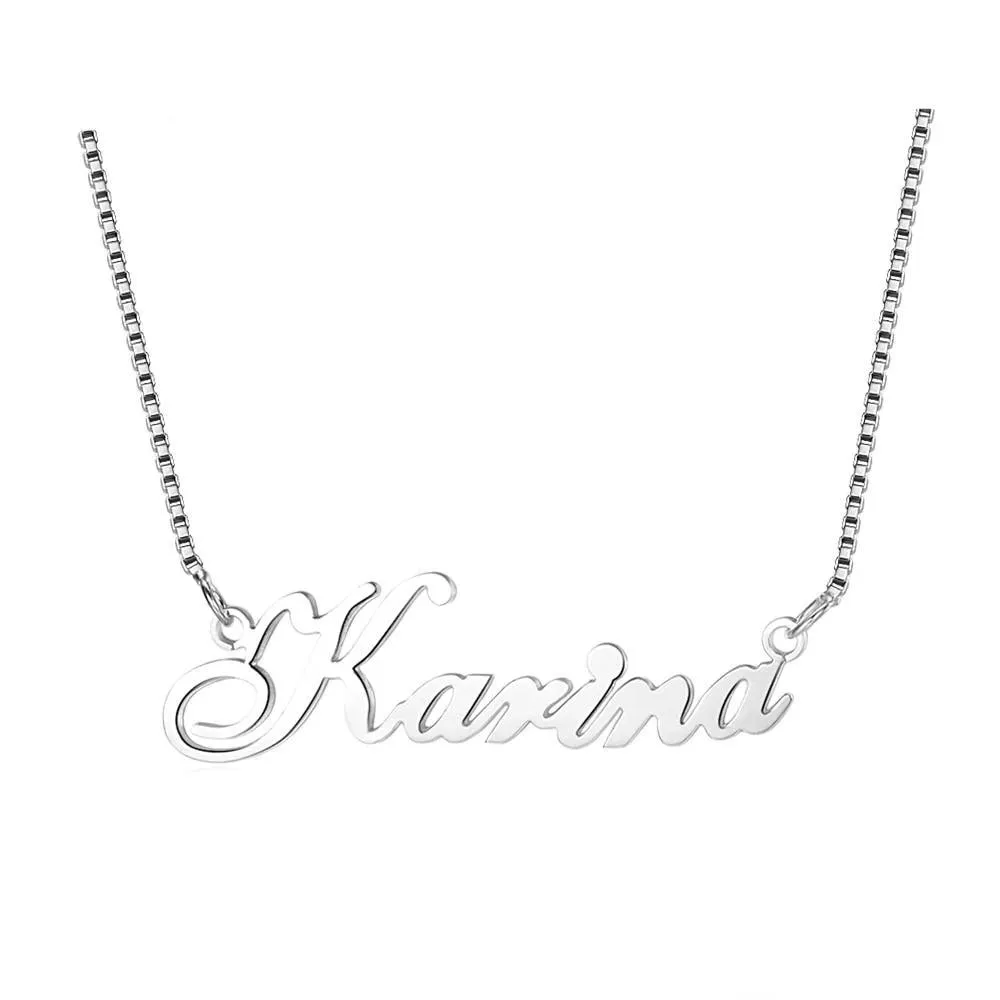 Personalized 925 Sterling Silver Necklace With Custom Russian Name Nameplate Pendant For Women