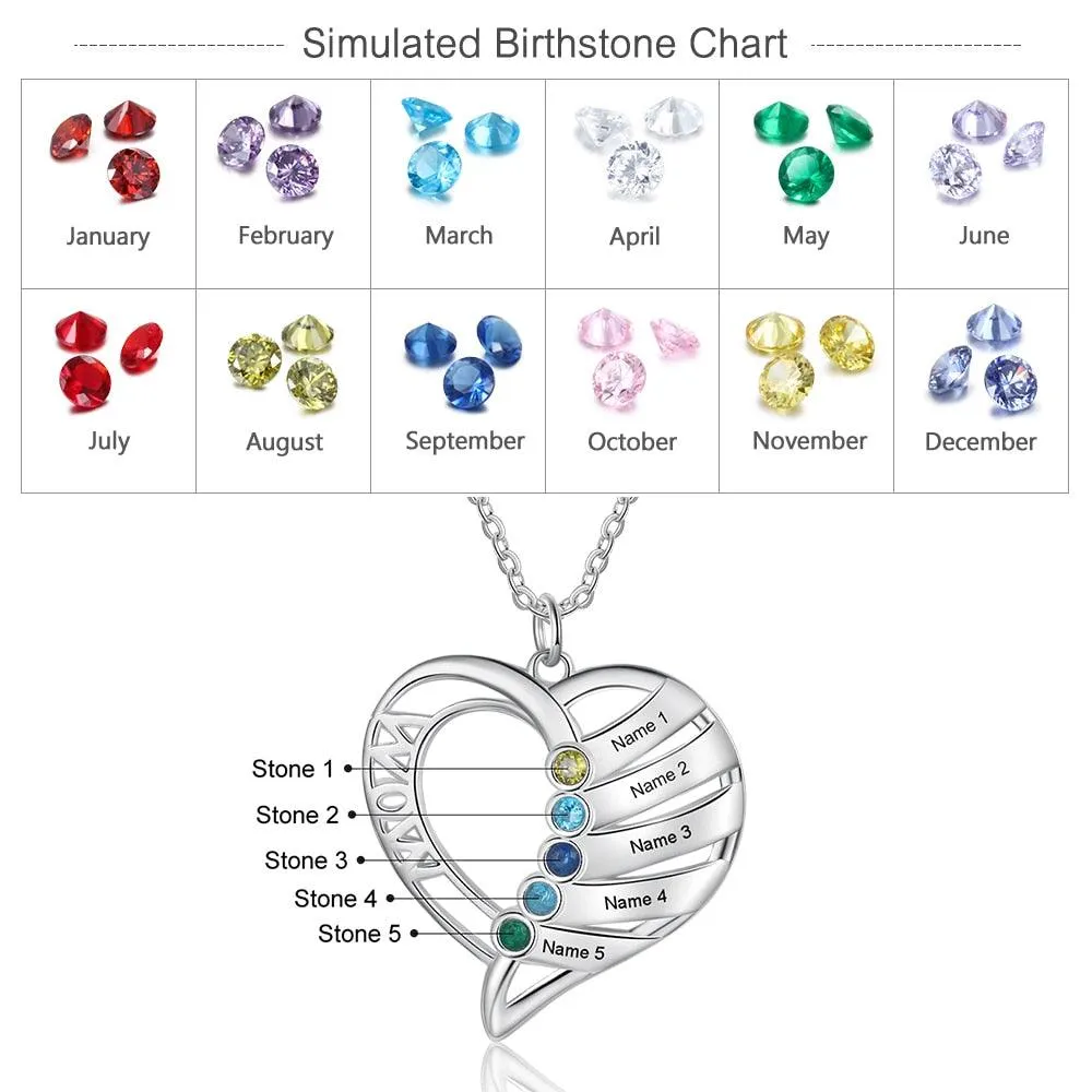 Personalized Pendant Custom 4 Birthstones And Names Engraving Pendant