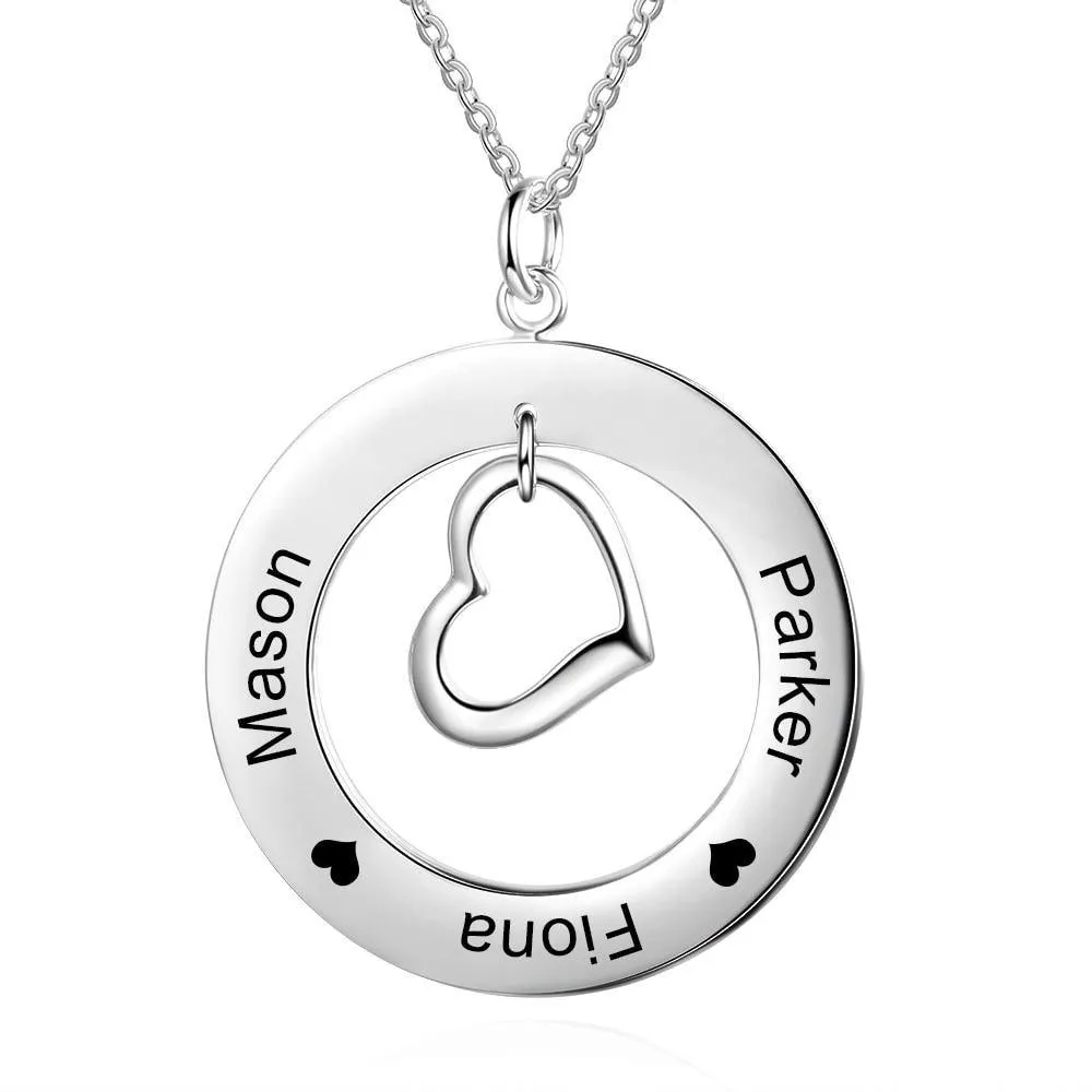 Personalized Pendant Necklace For Women - Customized Jewelry For Women - Circle And Heart Pendant For Women