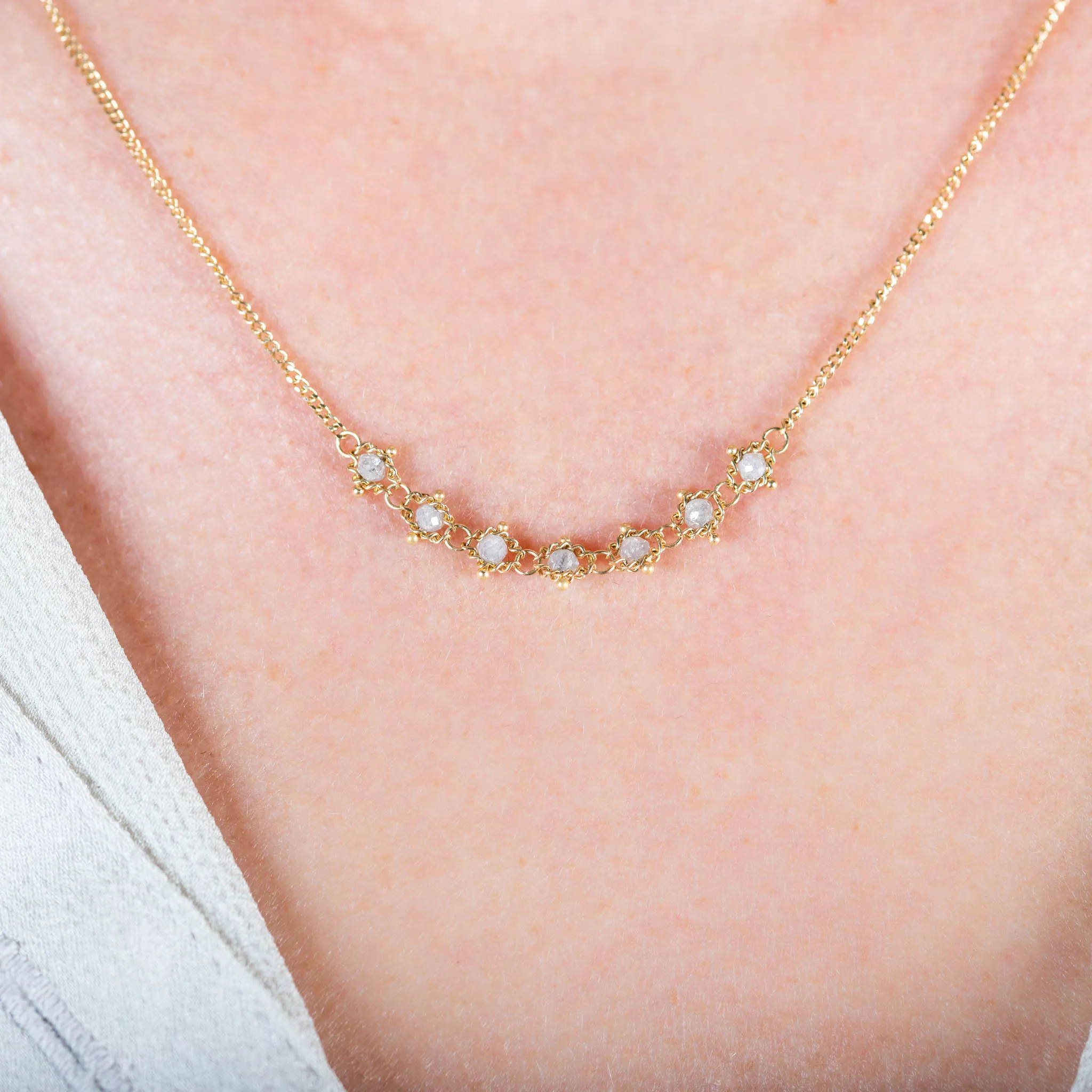 Petite Textile Row Necklace in Silver Diamond