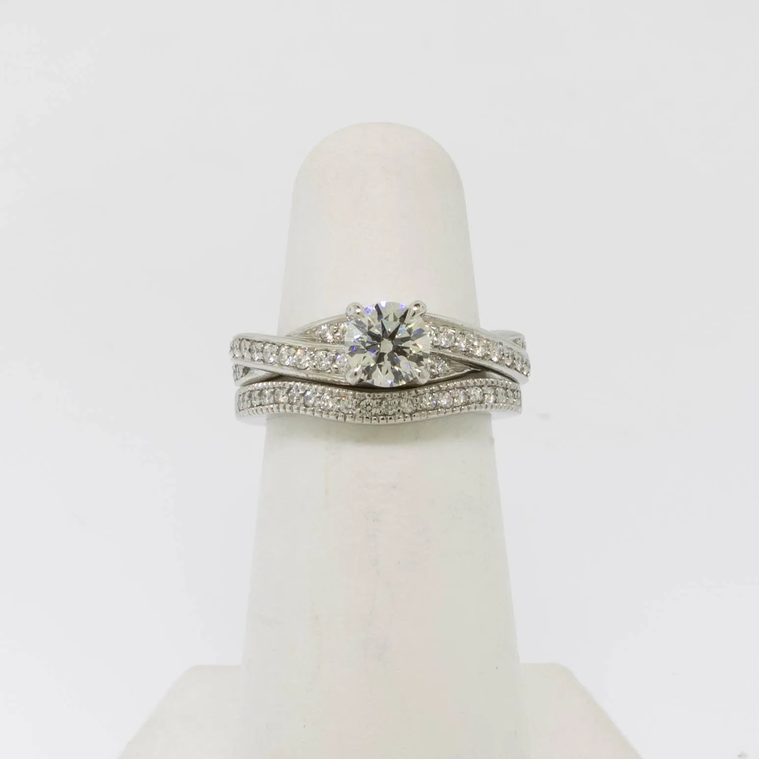 Platinum Diamond Wedding Set (.72CT Center) 1.14cttw Size 5 Preowned Jewelry