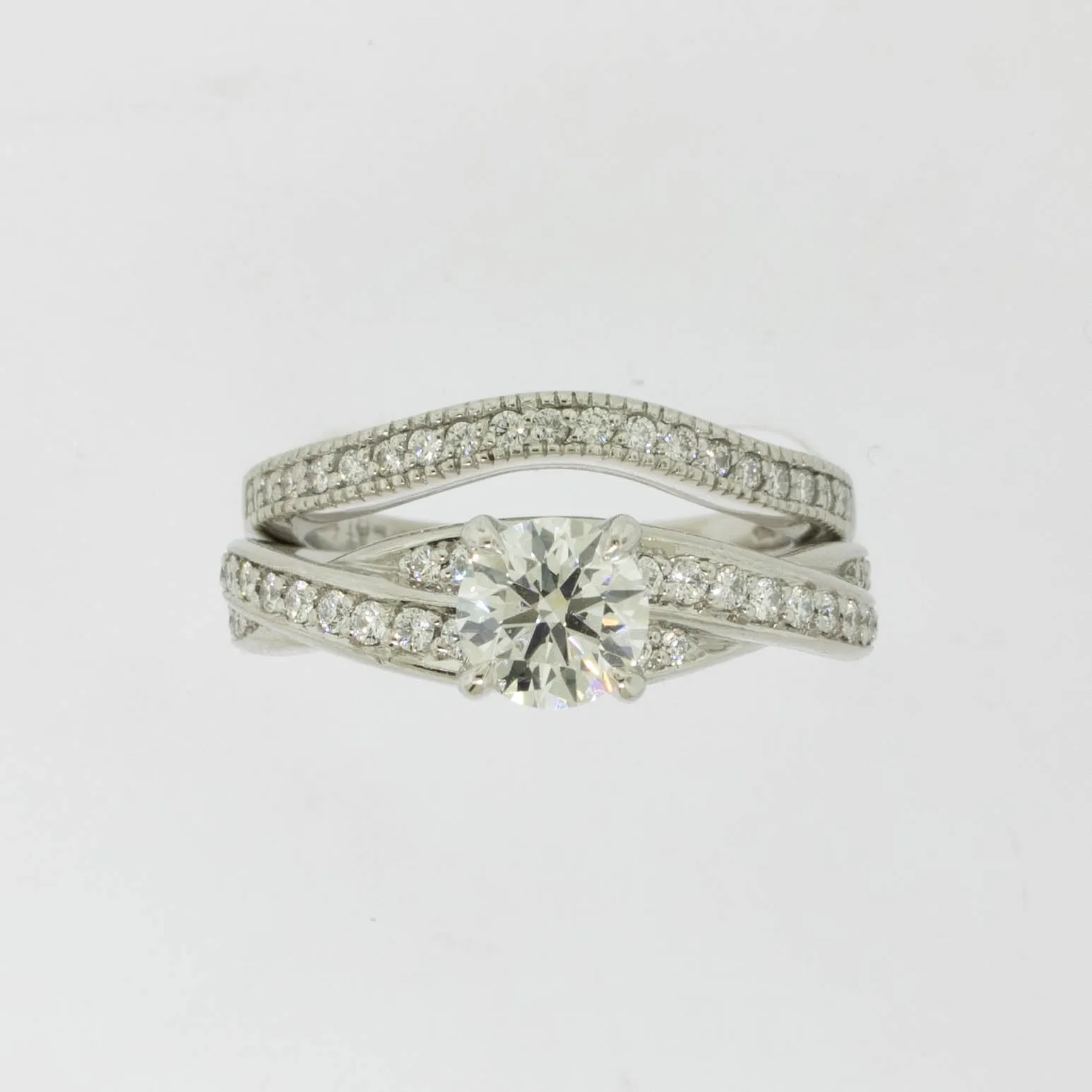 Platinum Diamond Wedding Set (.72CT Center) 1.14cttw Size 5 Preowned Jewelry