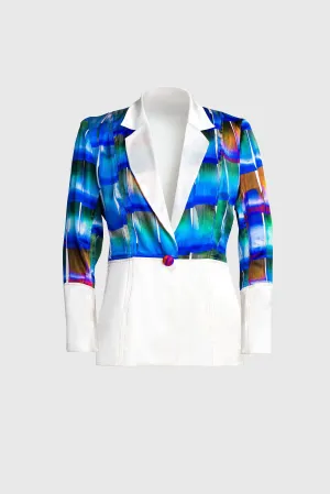 Printed Silk Blazer - Electric Blue