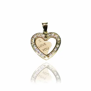 "I LOVE YOU" Two-Tone Heart CZ Pendant (14K)