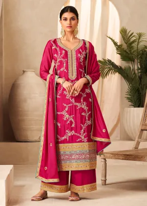 Rani Pink Heavy Chinnon Wedding Festive Salwar Suit