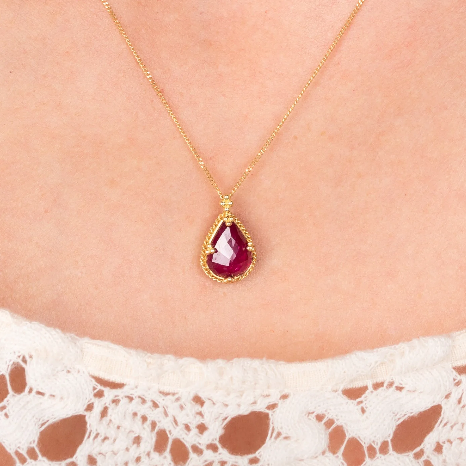 Red Ruby Teardrop Necklace