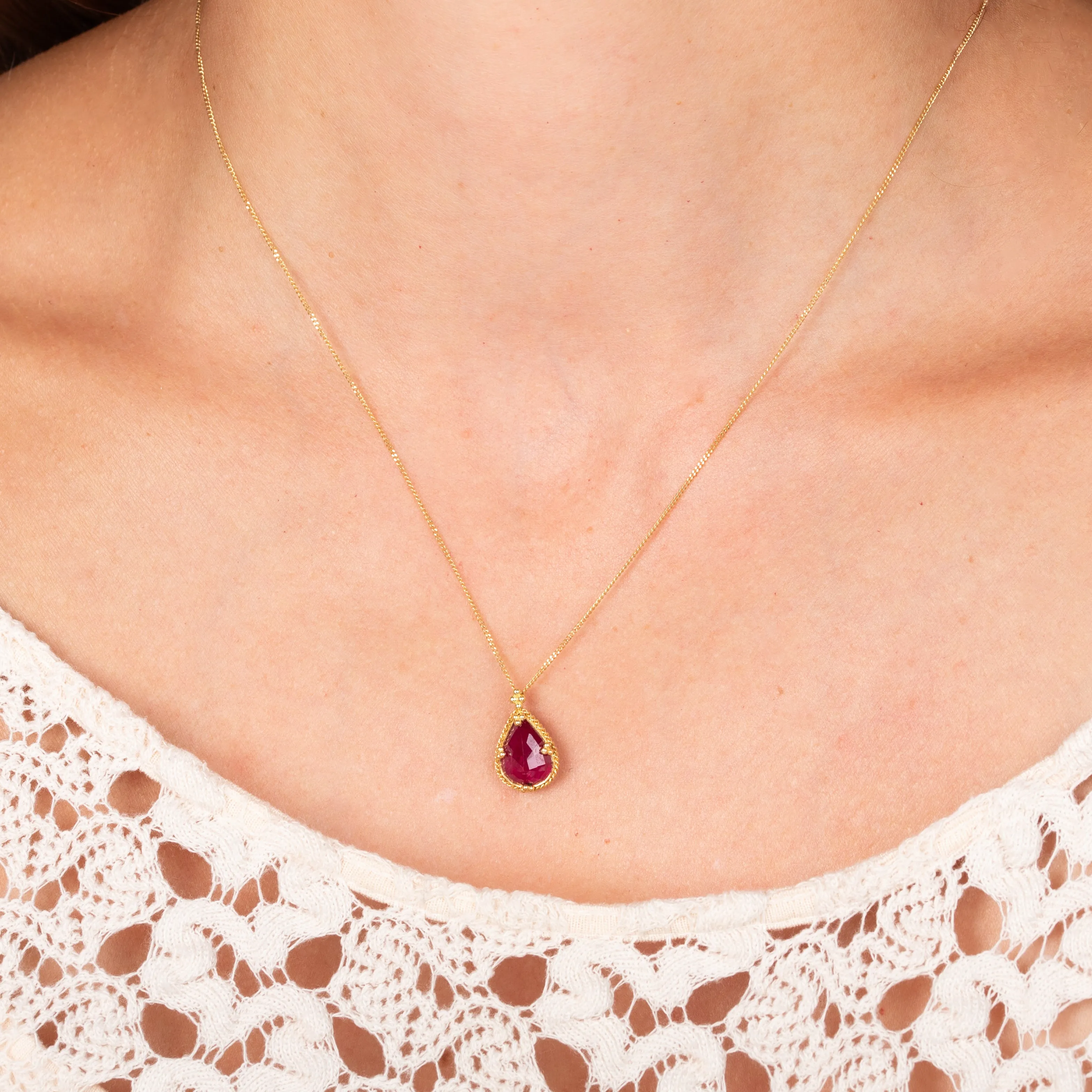 Red Ruby Teardrop Necklace