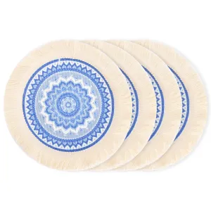 Round Boho Placemats 9'' X 9'' Washable Cotton Tea Spot Mats - Thick Circular