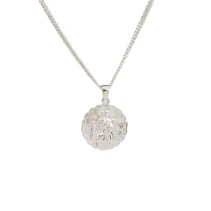 St. Christopher Ellipse Border Necklace (Cast Sterling Silver)