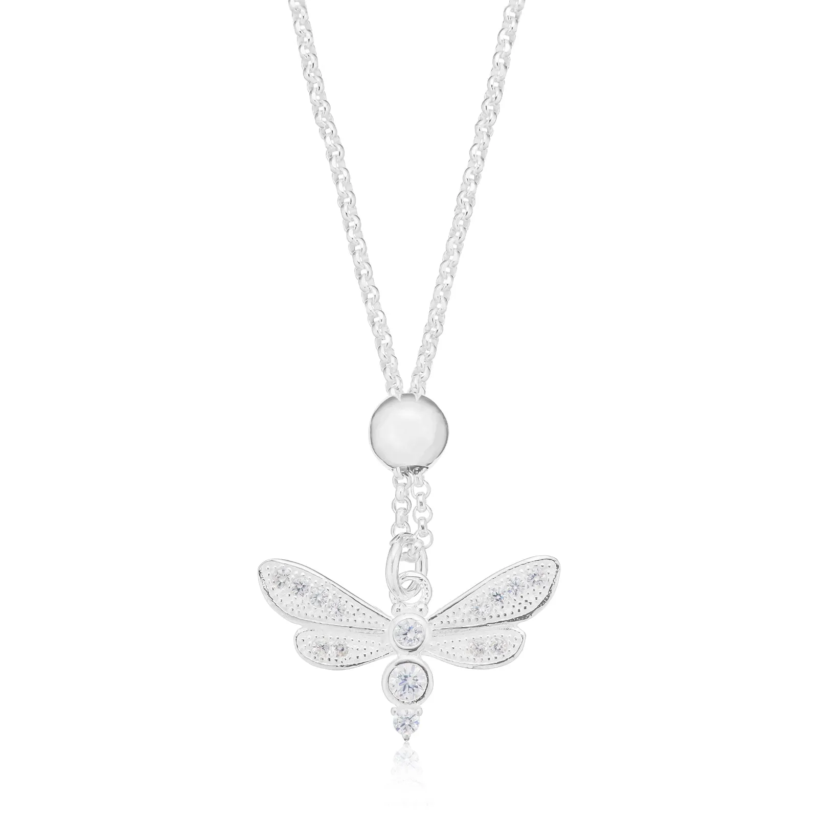 Sterling Silver Round Cut 45cm White Cubic Zirconia Butterfly Necklace