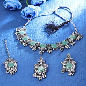 Sukkhi Astonish Oxidised Peacock Choker Necklace Set For Women