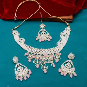 Sukkhi beckoning  Baby Pink Kundan & Pearl Gold Plated Choker Necklace Set for Women