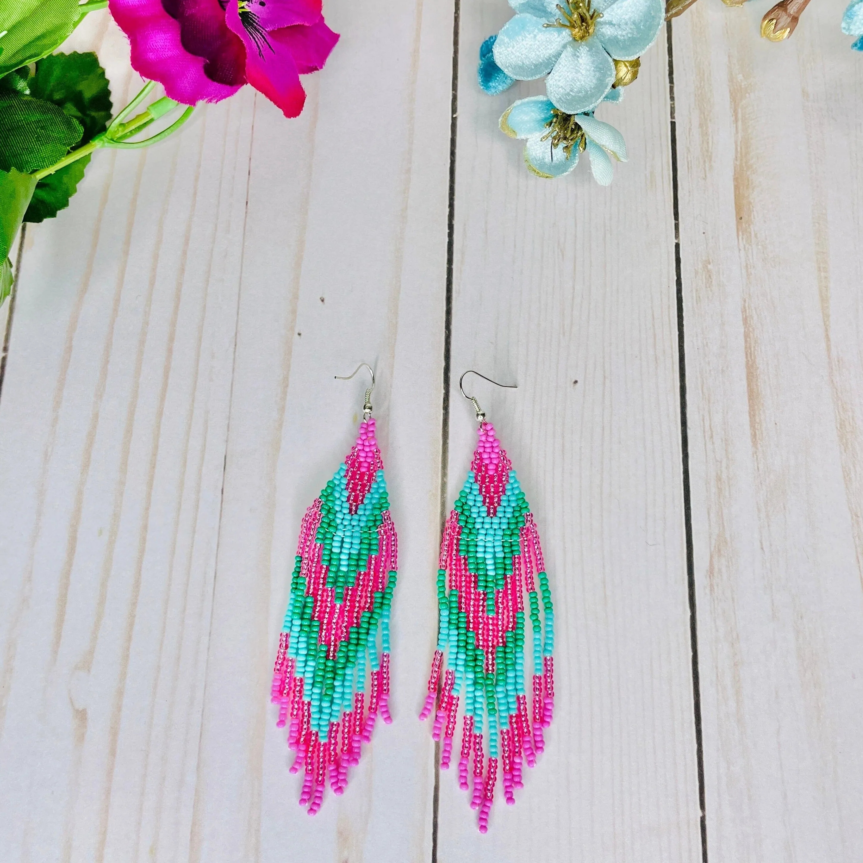 Summer Solstice Beaded Boho Earrings | Native Embera Statement Earrings