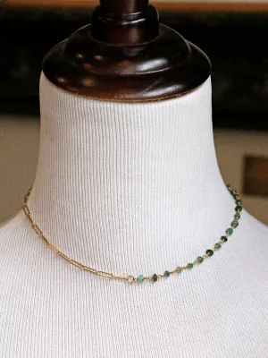 Susan Rifkin Beaded Emerald   Gold Paperclip Chain Necklace