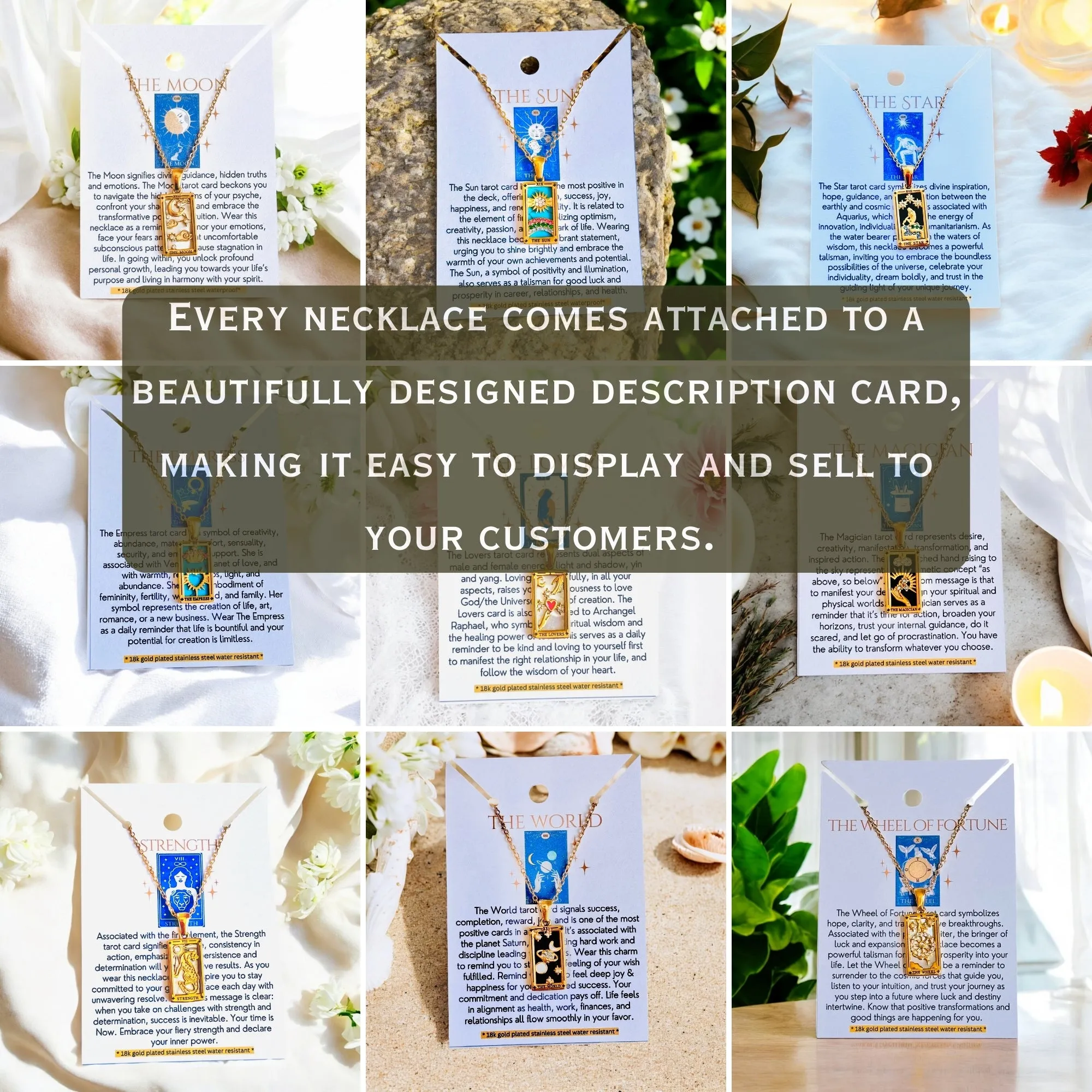 Tarot Card Necklaces - 18K Gold Plated, Waterproof