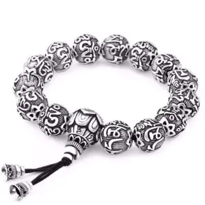 Tibetan Om Mani Padme Hum Mantra Silver Prayer Beads Bracelet