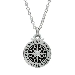 Travel Safe Compass St Christopher Small Silver Necklace