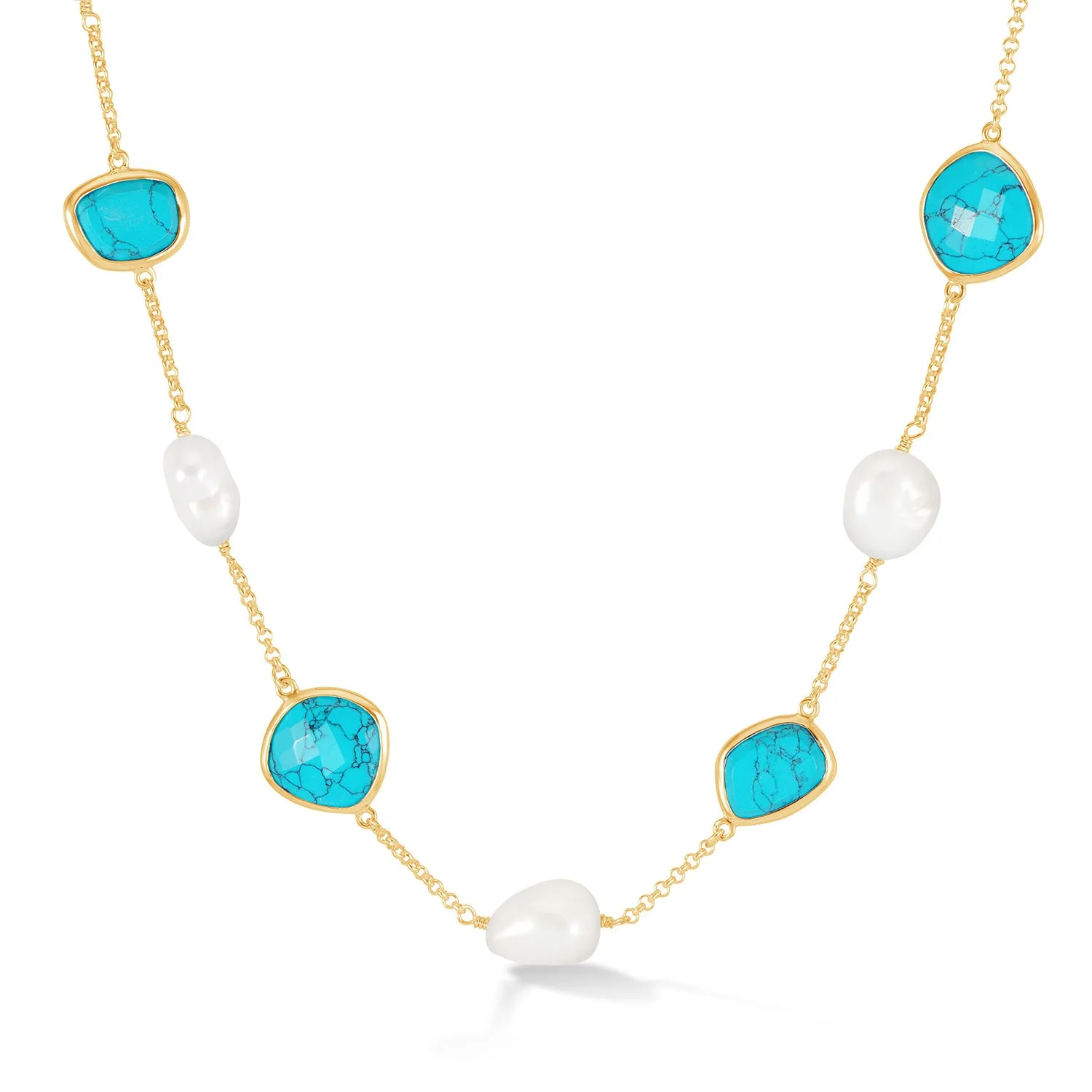 Turquoise Gemstone & Baroque Pearl Pebble Necklace